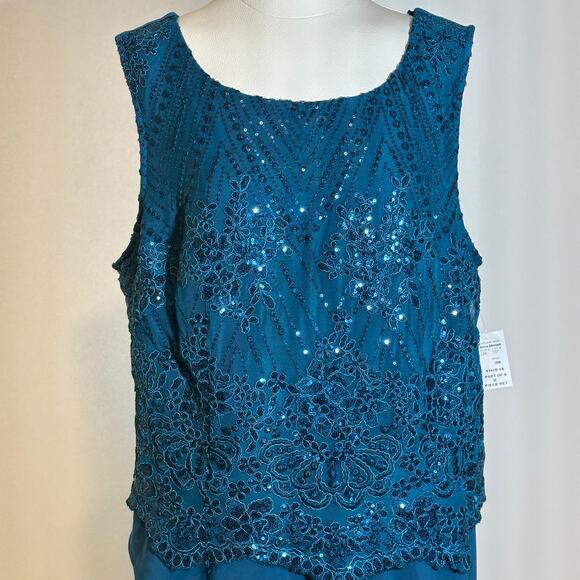 NWT Maya Brooke Teal Tiered Sequin 2 Piece Jacket Dress Set Womens Plus Size 18W - Picture 7 of 12